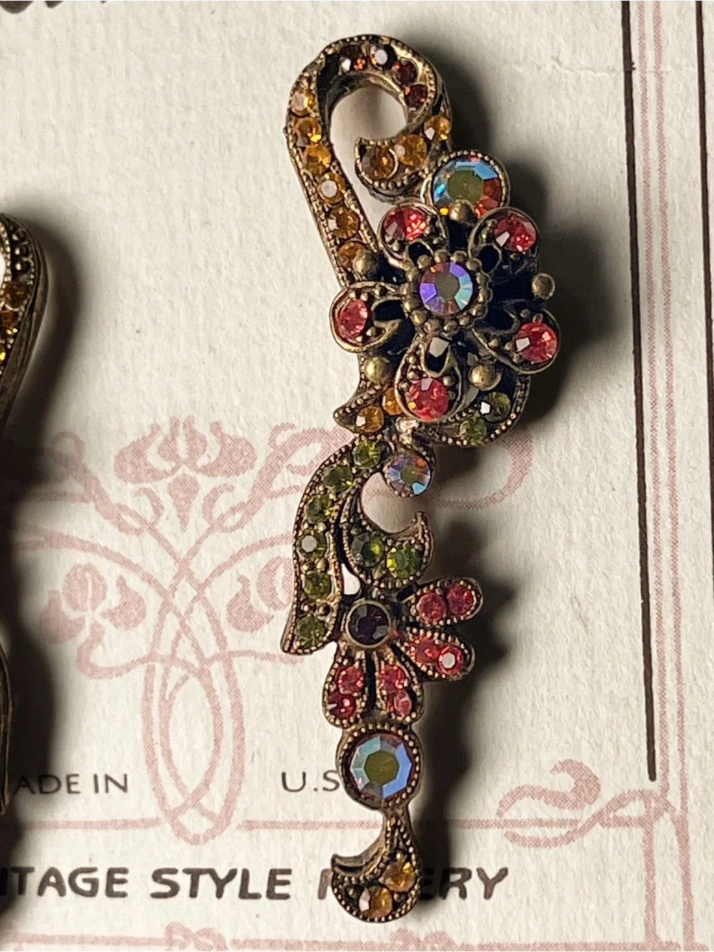 Sweet Romance Floral Cluster Rhinestone Long Earrings Vintage 90’s